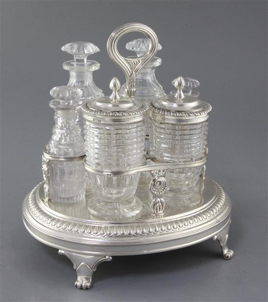 A George III silver oval cruet stand by Burwash & Sibley, 32.5 oz.
